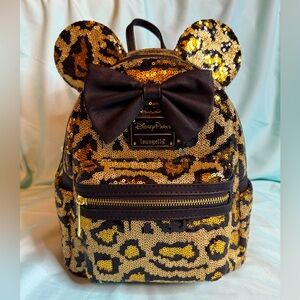 Loungefly x Disney Parks Minnie Mouse Leopard Sequin Backpack - NWOTs
